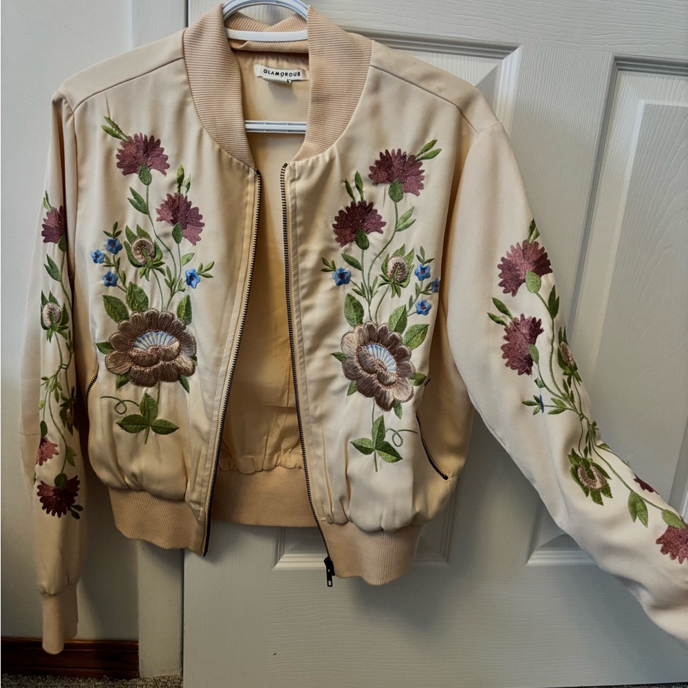 Glamorous Cream Floral Bomber Jacket
